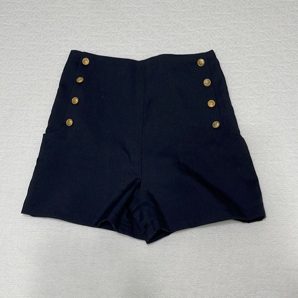 Women High Waist Mini Pants Navy Size Medium - Picture 1 of 4